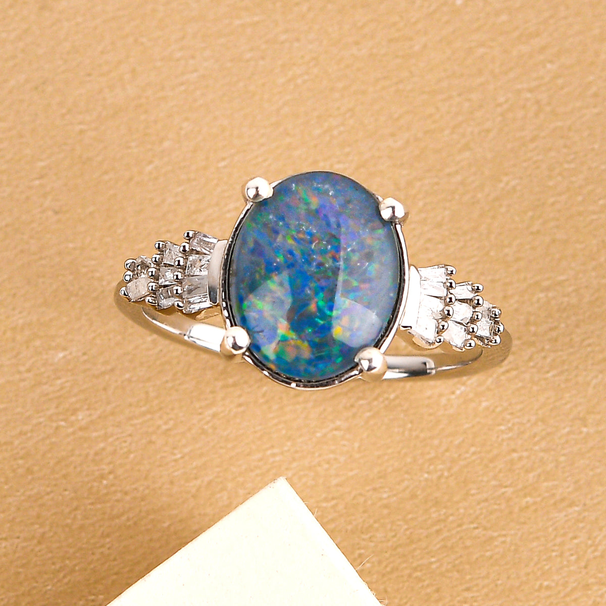 1.80 Ct. Australian Boulder Opal and Diamond Ring in Platinum Plated Sterling Silver V32513802 5
