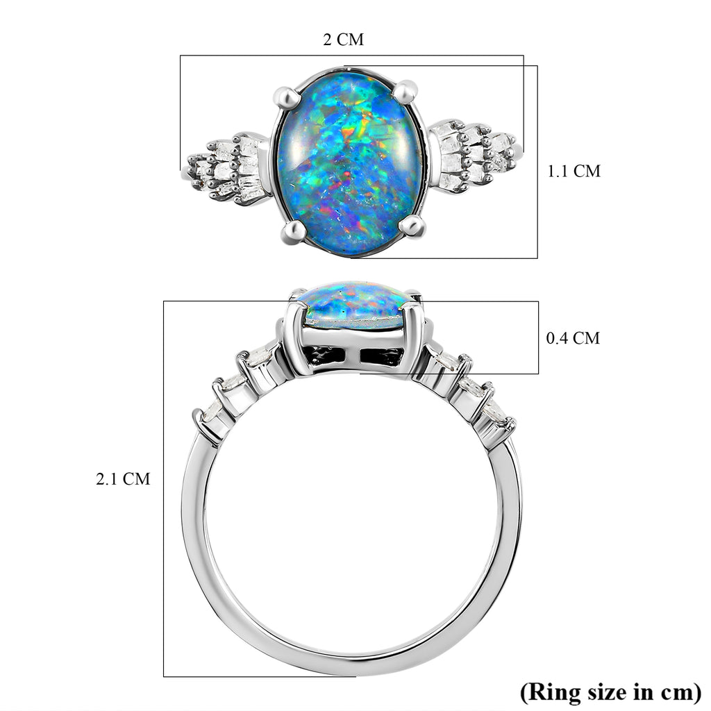 D'Joy Australian Boulder Opal & White Diamond Ring in Platinum Overlay Sterling Silver 1.80 Ct._3730668_7