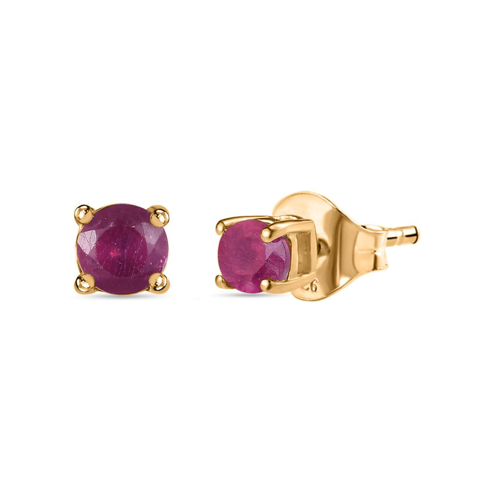 African Ruby (FF) Solitaire Stud Earrings with Push Back in 18K Vermeil Yellow Gold Plated Sterling Silver 2.30 Ct._3730737