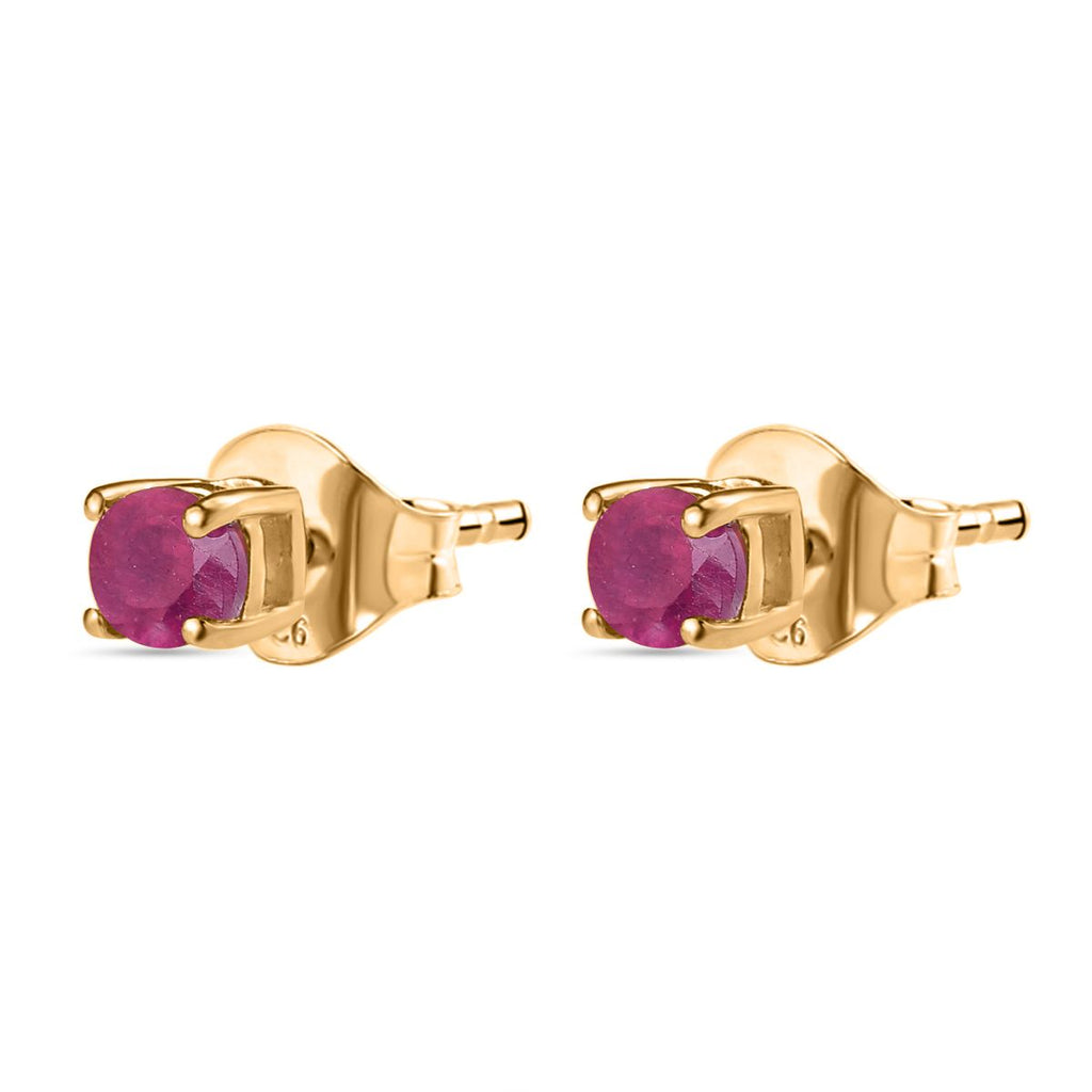 African Ruby (FF) Solitaire Stud Earrings with Push Back in 18K Vermeil Yellow Gold Plated Sterling Silver 2.30 Ct._3730737_3