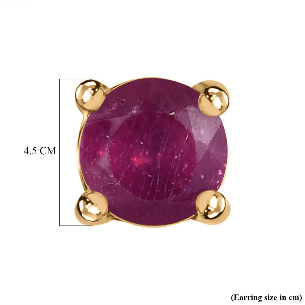 African Ruby (FF) Solitaire Stud Earrings with Push Back in 18K Vermeil Yellow Gold Plated Sterling Silver 2.30 Ct._3730737_4