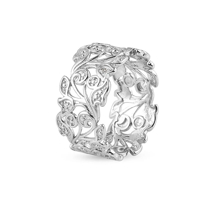 Diamond Leaf Ring in Platinum Overlay Sterling Silver 3744190 1