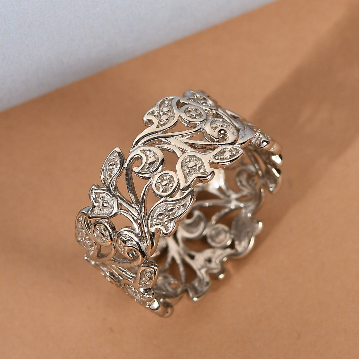 Diamond Leaf Ring in Platinum Overlay Sterling Silver 3744190 2