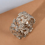 Royal Bali Collection - Designer Inspired - D'Joy Diamond (Rnd) Floral Ring in Platinum Overlay Sterling Silver_3744190_1