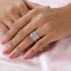Royal Bali Collection - Designer Inspired - D'Joy Diamond (Rnd) Floral Ring in Platinum Overlay Sterling Silver_3744190_2