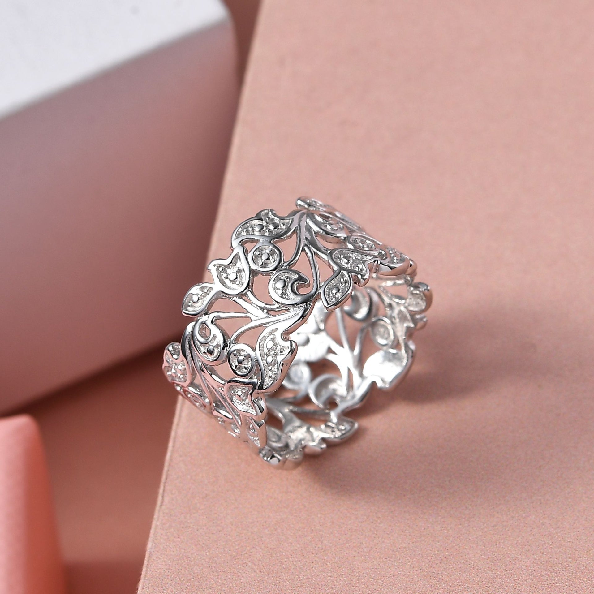 Diamond Leaf Ring in Platinum Overlay Sterling Silver 3744190 5