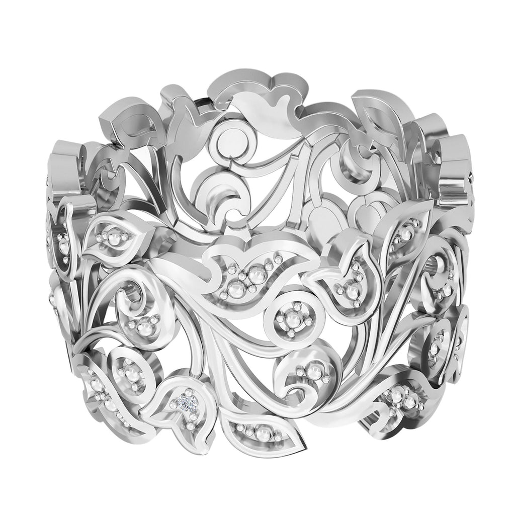 Royal Bali Collection - Designer Inspired - D'Joy Diamond (Rnd) Floral Ring in Platinum Overlay Sterling Silver_3744190_5