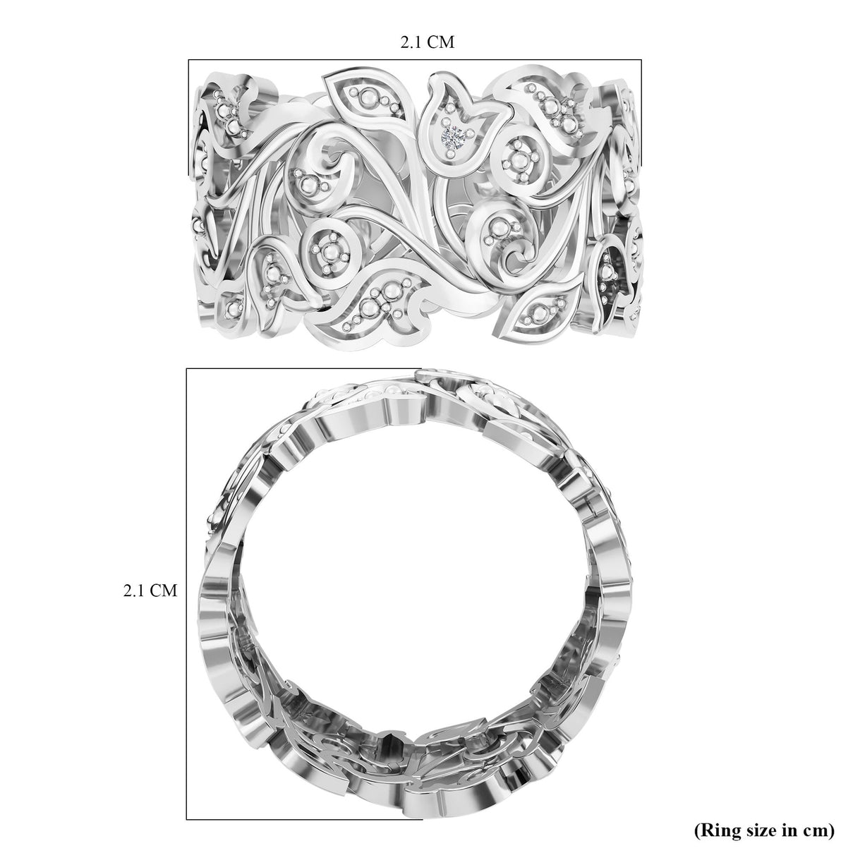 Diamond Leaf Ring in Platinum Overlay Sterling Silver 3744190 7