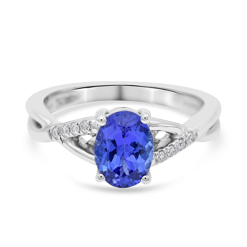 RHAPSODY 950 Platinum AAAA Tanzanite & (VS-EF) White Diamond Oval Solitaire Ring 1.35 Ct, Platinum Wt. 6.48 Gms