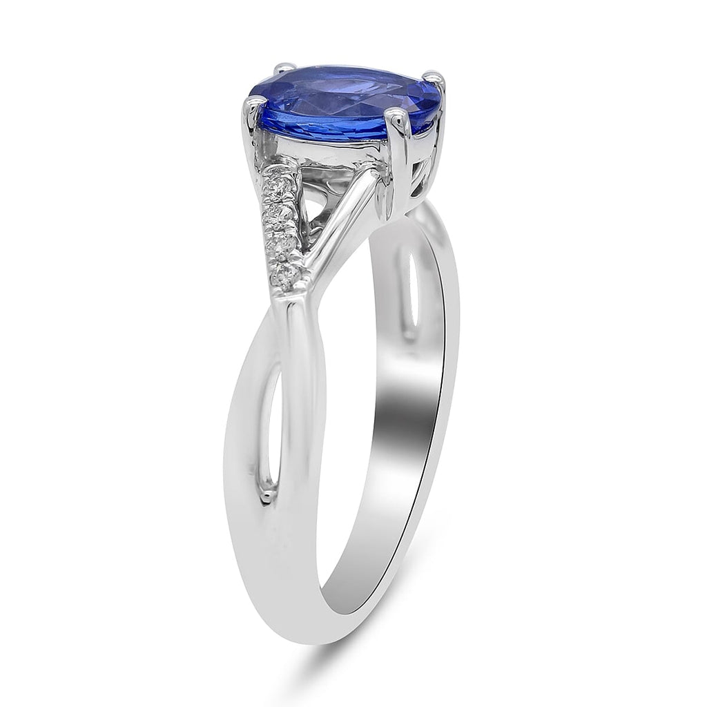 RHAPSODY 950 Platinum AAAA Tanzanite & (VS-EF) White Diamond Oval Solitaire Ring 1.35 Ct, Platinum Wt. 6.48 Gms