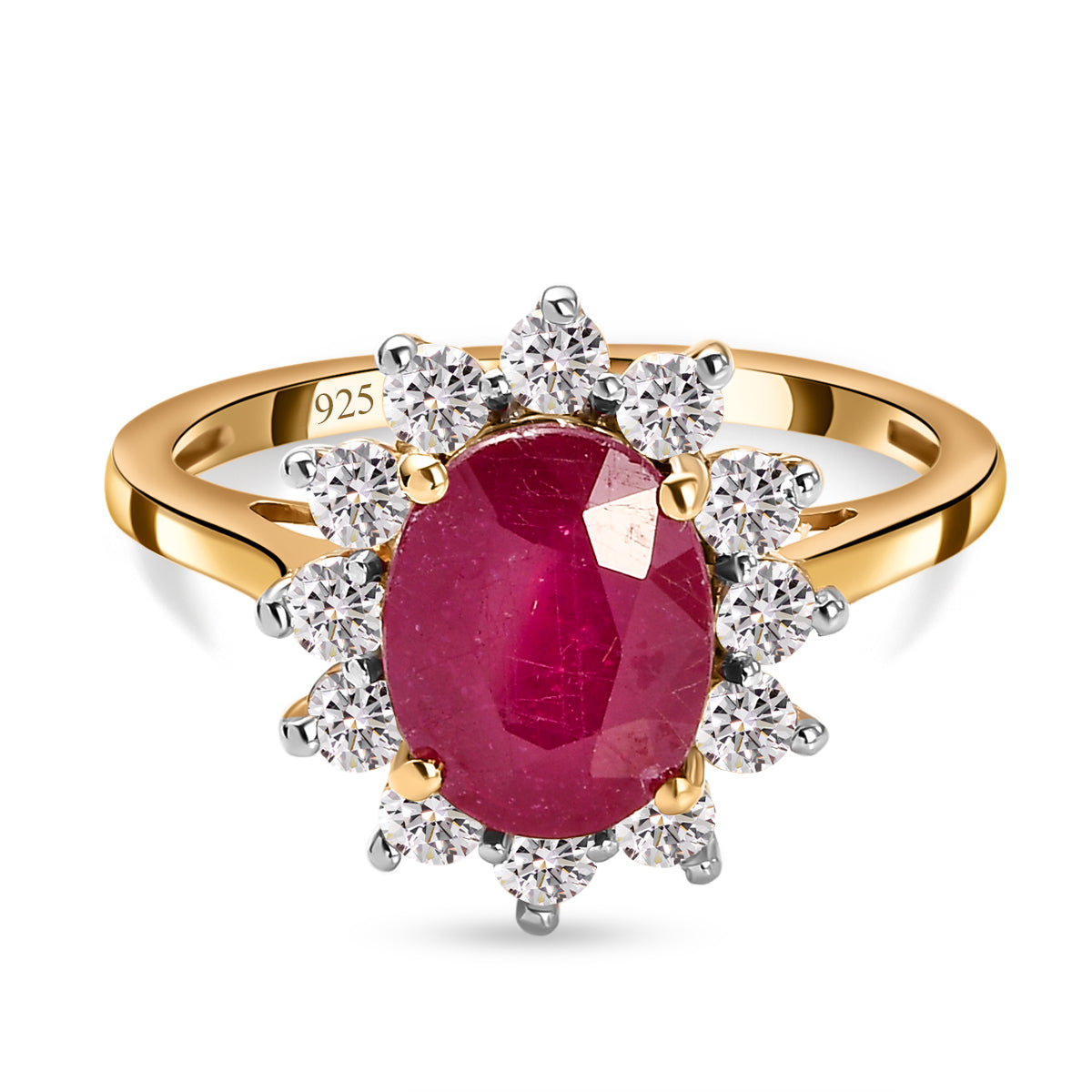 3.25 Ct. Ruby and Natural Cambodian Zircon Princess Diana Inspired Halo Ring in 18K Yellow Gold Vermeil Plated Sterling Silver V32734376 0