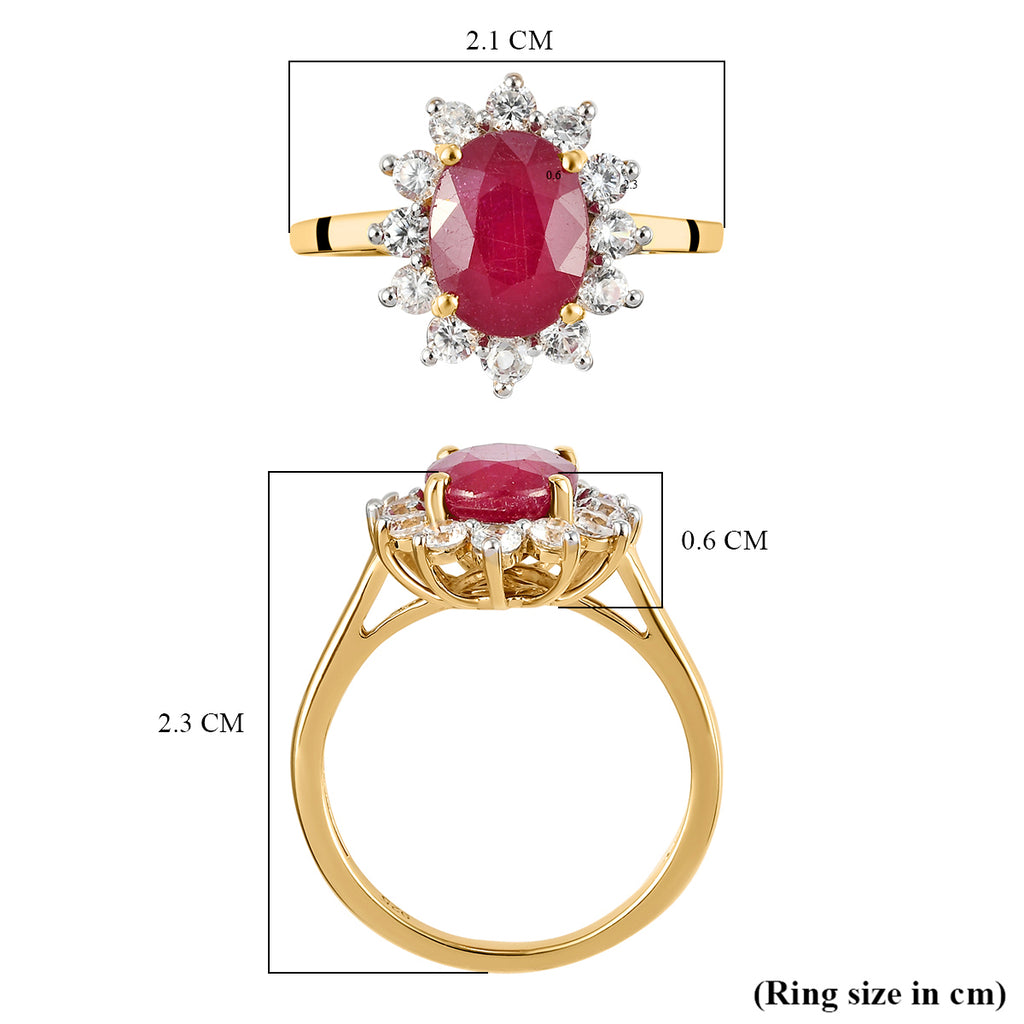 Royal Bali Collection - D'Joy African Ruby & Natural Zircon Halo Ring in 18K Vermeil Yellow Gold Plated Sterling Silver 3.61 Ct._3767697_5