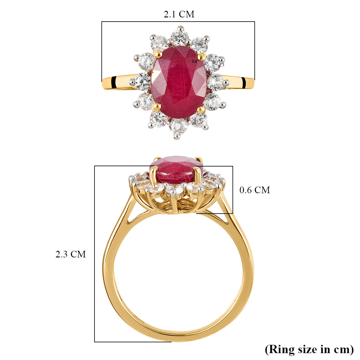 3.25 Ct. Ruby and Natural Cambodian Zircon Princess Diana Inspired Halo Ring in 18K Yellow Gold Vermeil Plated Sterling Silver V32734376 6