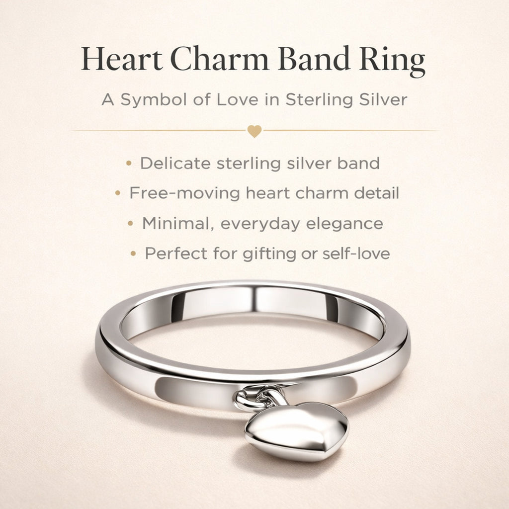 D'Joy - Platinum Overlay Sterling Silver Heart Charm Band Ring_3772613_1