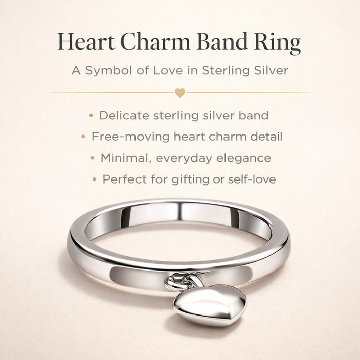 Love Heart Charm Wedding Band Ring for Women in Sterling Silver with Platinum Plated 3772613 2