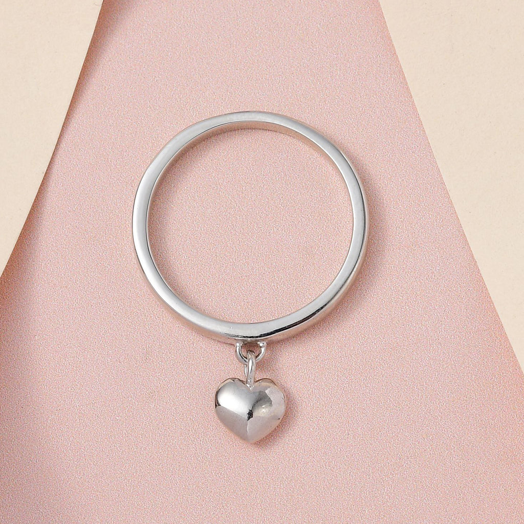 D'Joy - Platinum Overlay Sterling Silver Heart Charm Band Ring_3772613_3