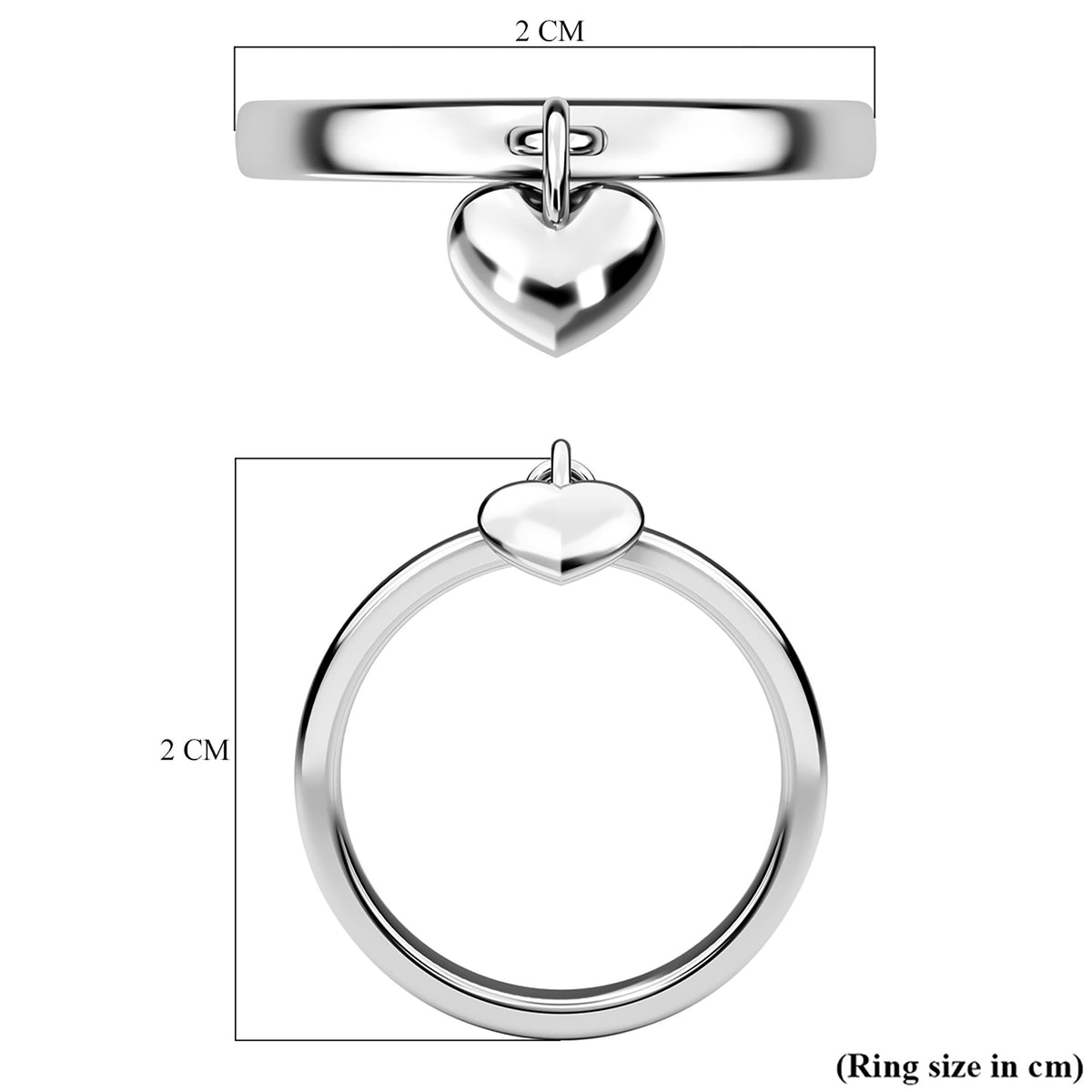 Love Heart Charm Wedding Band Ring for Women in Sterling Silver with Platinum Plated 3772613 8