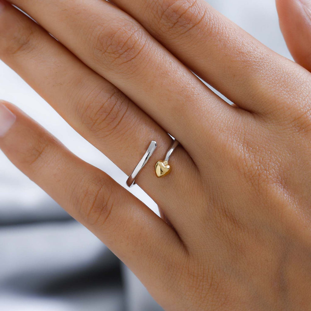 Platinum Overlay and 18K Vermeil Yellow Gold Plated Sterling Silver Adjustable Bypass Heart Ring_3772648_2