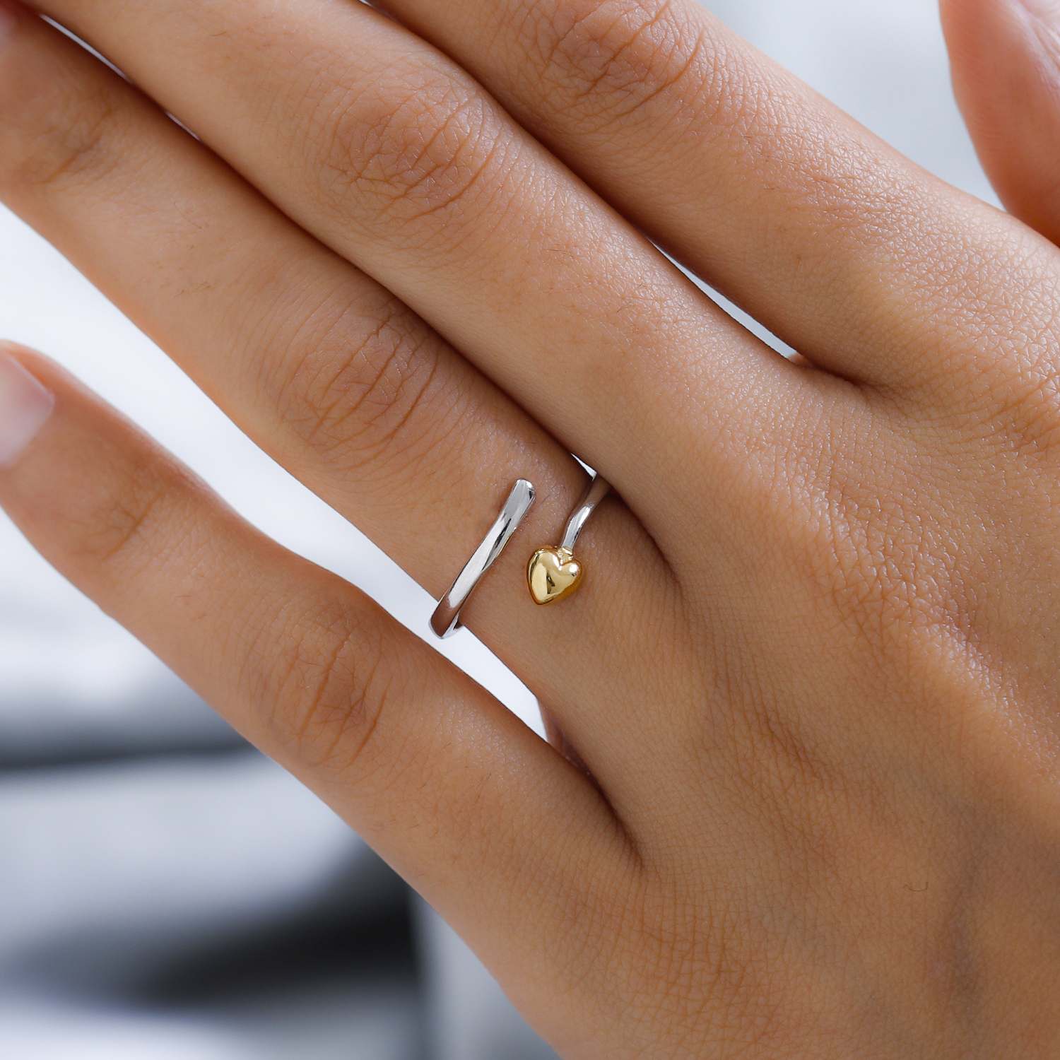 Platinum and Yellow Gold Overlay Sterling Silver Adjustable Ring 3772648 3