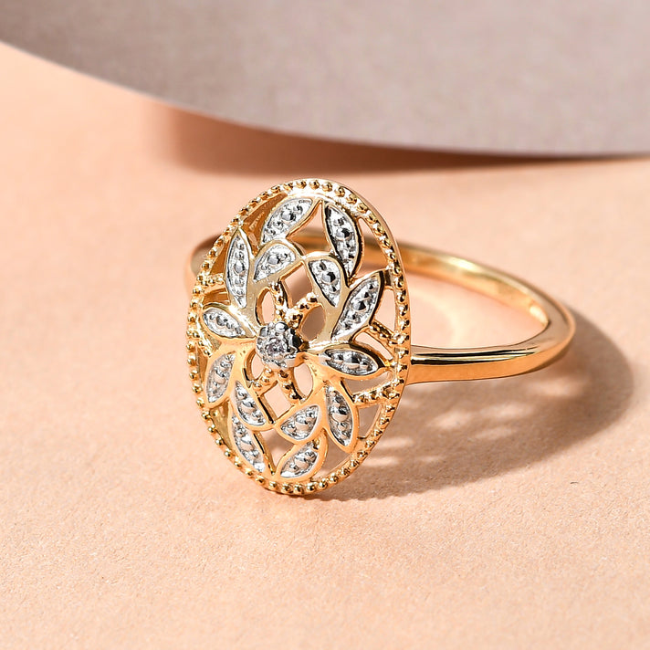 Diamond (G/H) Solitaire Floral Ring in 18K Yellow Gold Vermeil Plated Sterling Silver 3778890 2