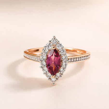 D'Joy - Tanzanian Wine Garnet and Natural Zircon Halo Ring in 18K Vermeil Rose Gold Plated Sterling Silver 1.00 Ct. 3793466 2