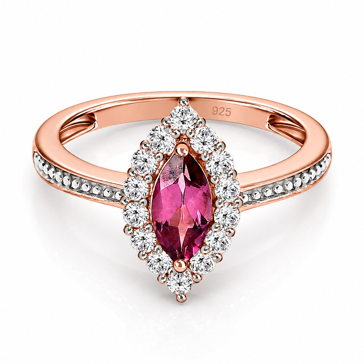 D'Joy - Tanzanian Wine Garnet and Natural Zircon Halo Ring in 18K Vermeil Rose Gold Plated Sterling Silver 1.00 Ct. 3793469 0