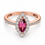 D'Joy - Tanzanian Wine Garnet and Natural Zircon Halo Ring in 18K Vermeil Rose Gold Plated Sterling Silver 1.00 Ct._3793469