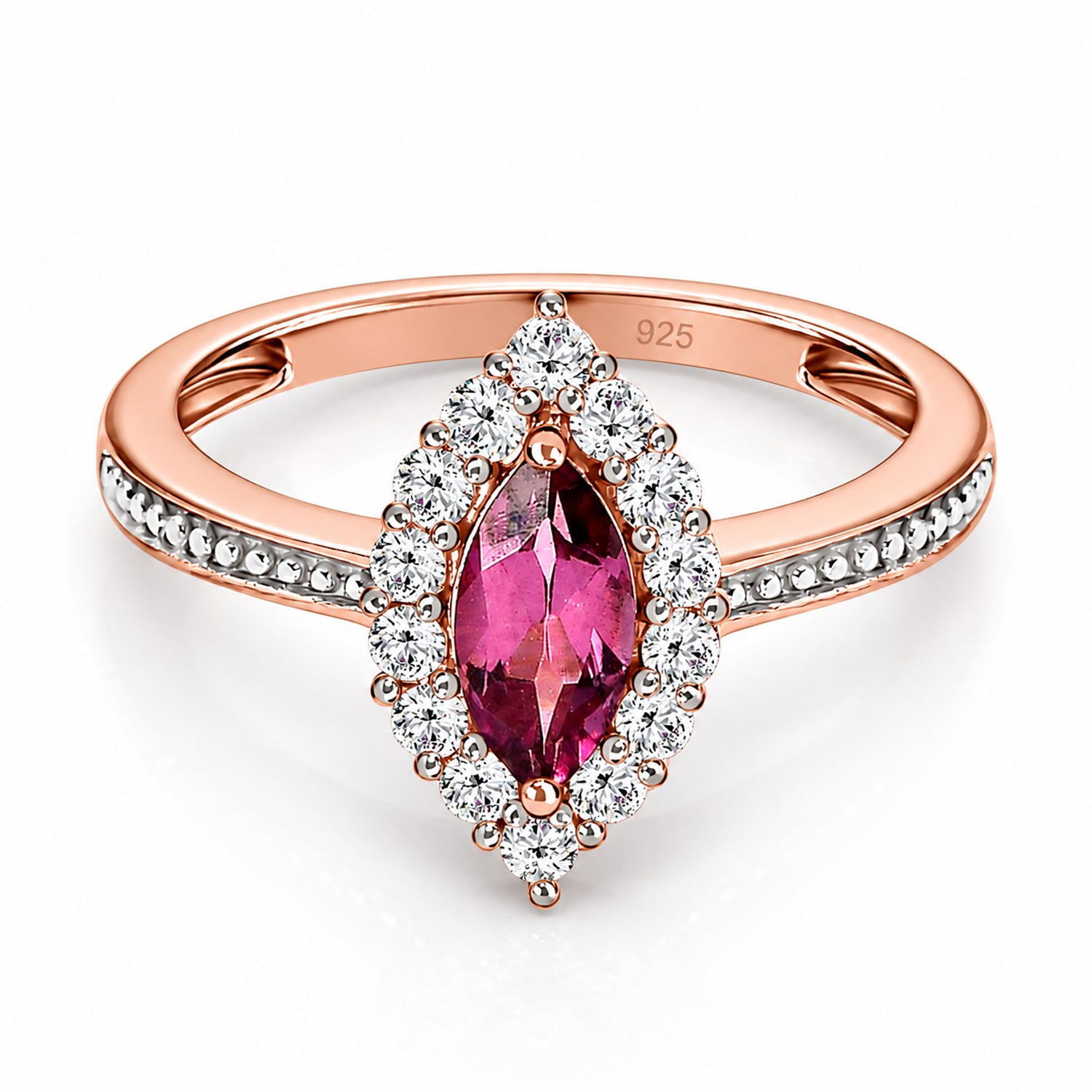 D'Joy - Tanzanian Wine Garnet and Natural Zircon Halo Ring in 18K Vermeil Rose Gold Plated Sterling Silver 1.00 Ct. 3793469 0