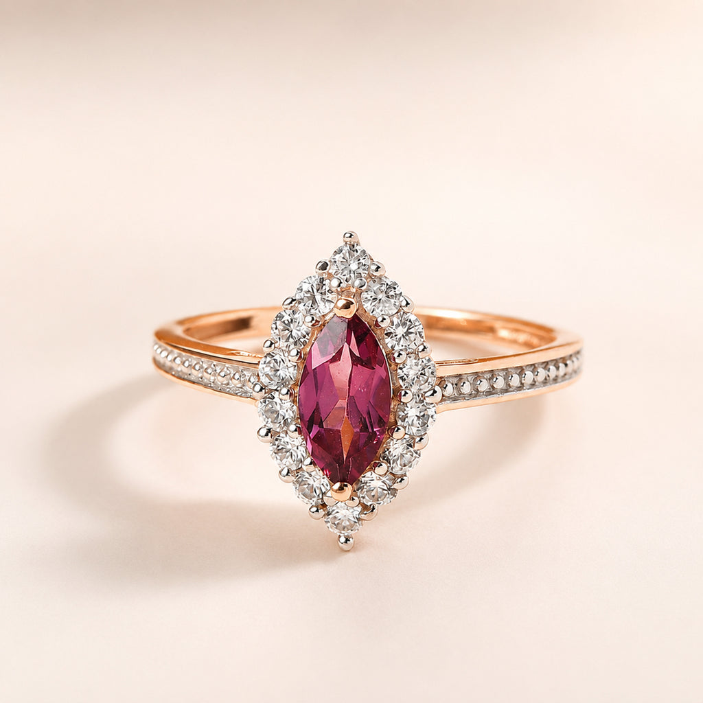 D'Joy - Tanzanian Wine Garnet and Natural Zircon Halo Ring in 18K Vermeil Rose Gold Plated Sterling Silver 1.00 Ct._3793469_1