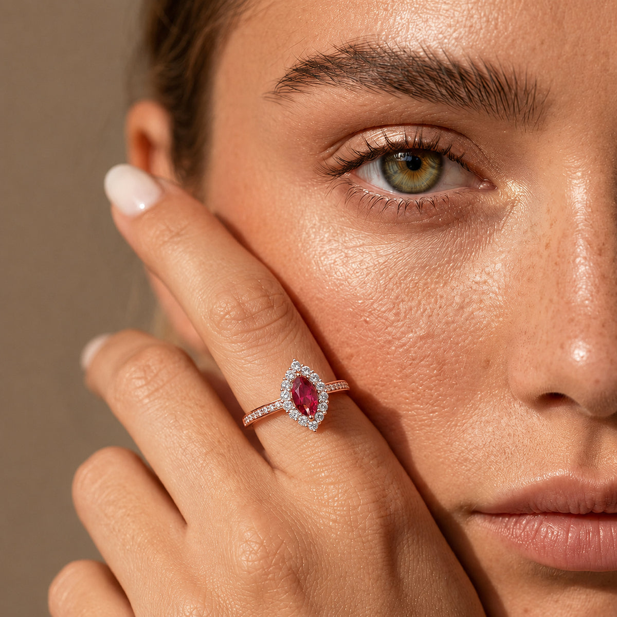D'Joy - Tanzanian Wine Garnet and Natural Zircon Halo Ring in 18K Vermeil Rose Gold Plated Sterling Silver 1.00 Ct. 3793469 3
