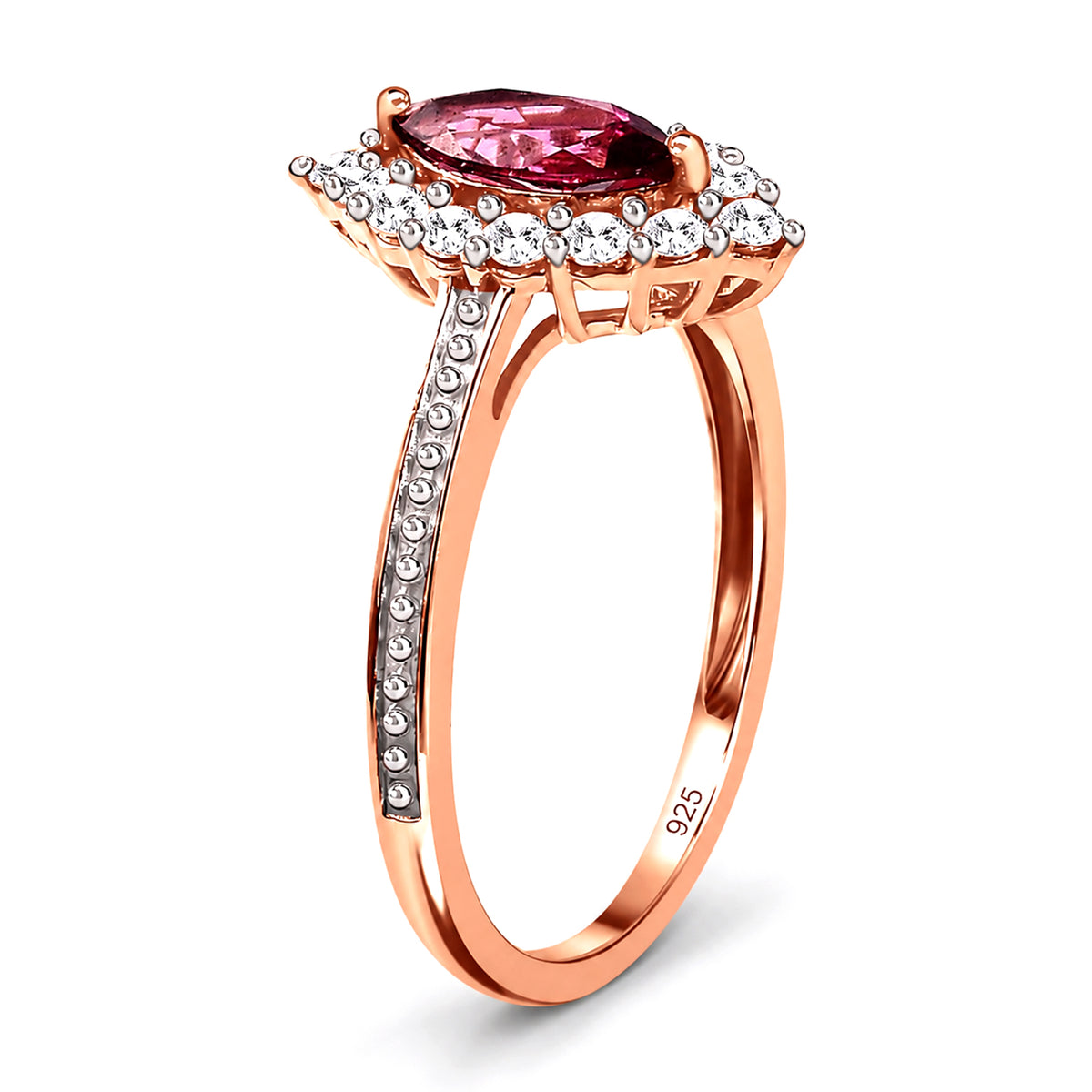 D'Joy - Tanzanian Wine Garnet and Natural Zircon Halo Ring in 18K Vermeil Rose Gold Plated Sterling Silver 1.00 Ct. 3793469 4