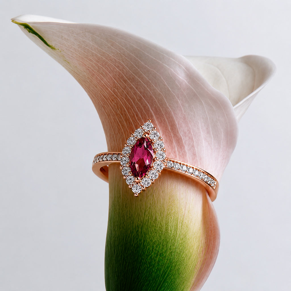 D'Joy - Tanzanian Wine Garnet and Natural Zircon Halo Ring in 18K Vermeil Rose Gold Plated Sterling Silver 1.00 Ct._3793469_6