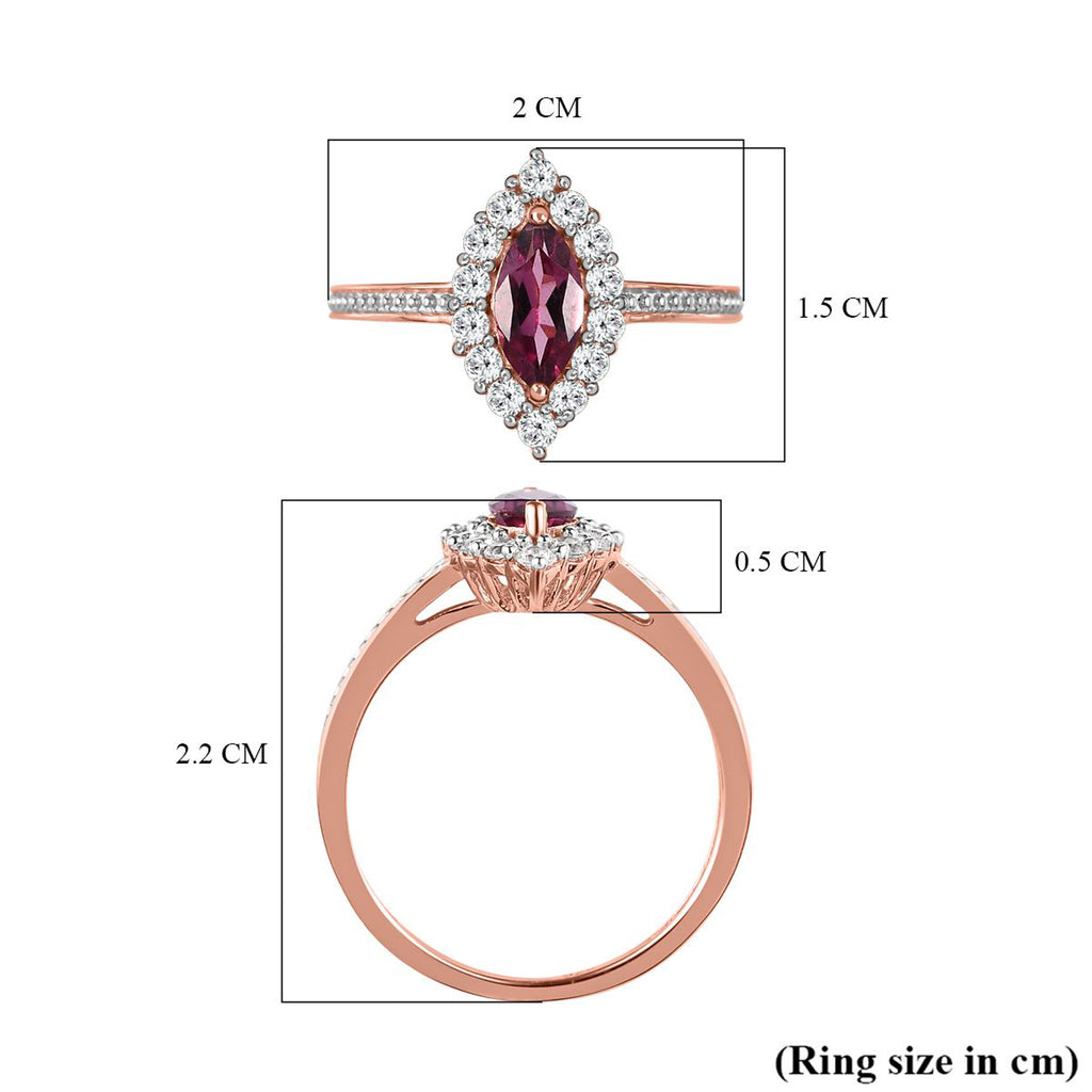 D'Joy - Tanzanian Wine Garnet and Natural Zircon Halo Ring in 18K Vermeil Rose Gold Plated Sterling Silver 1.00 Ct._3793469_7