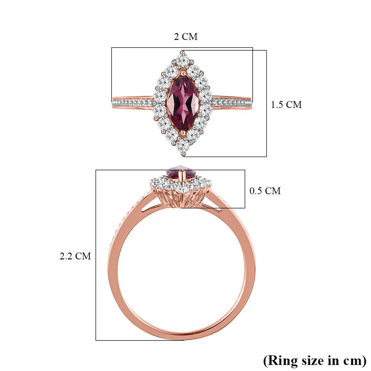 D'Joy - Tanzanian Wine Garnet and Natural Zircon Halo Ring in 18K Vermeil Rose Gold Plated Sterling Silver 1.00 Ct. 3793469 8