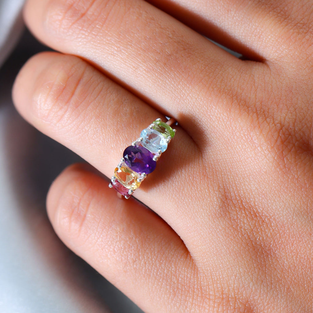 Skyblue Topaz & Multi Gemstone 5 Stone Ring in Sterling Silver 2.22 Ct._3793697_2