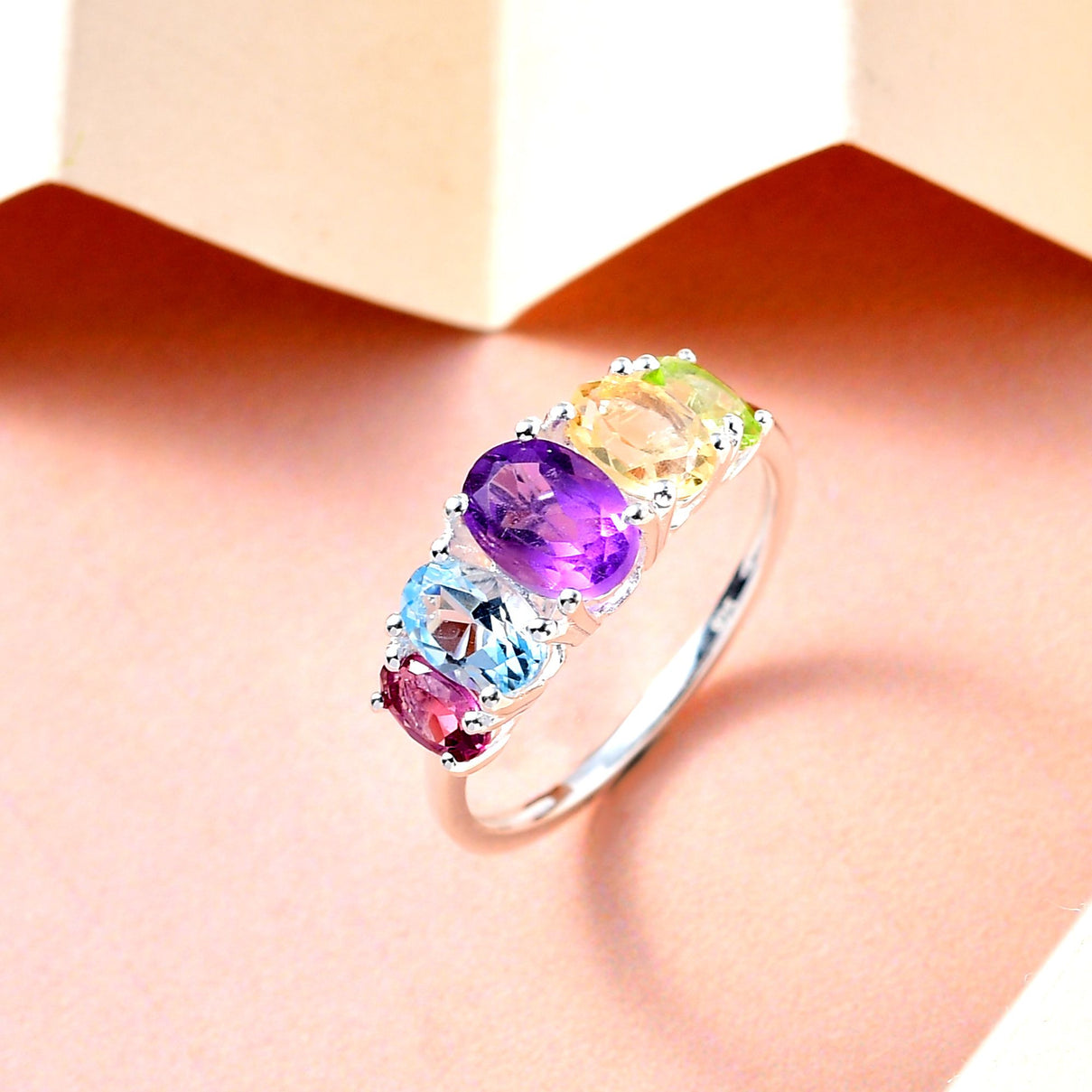 Skyblue Topaz &amp; Multi Gemstone 5 Stone Ring in Sterling Silver 2.22 Ct. 3793697 4