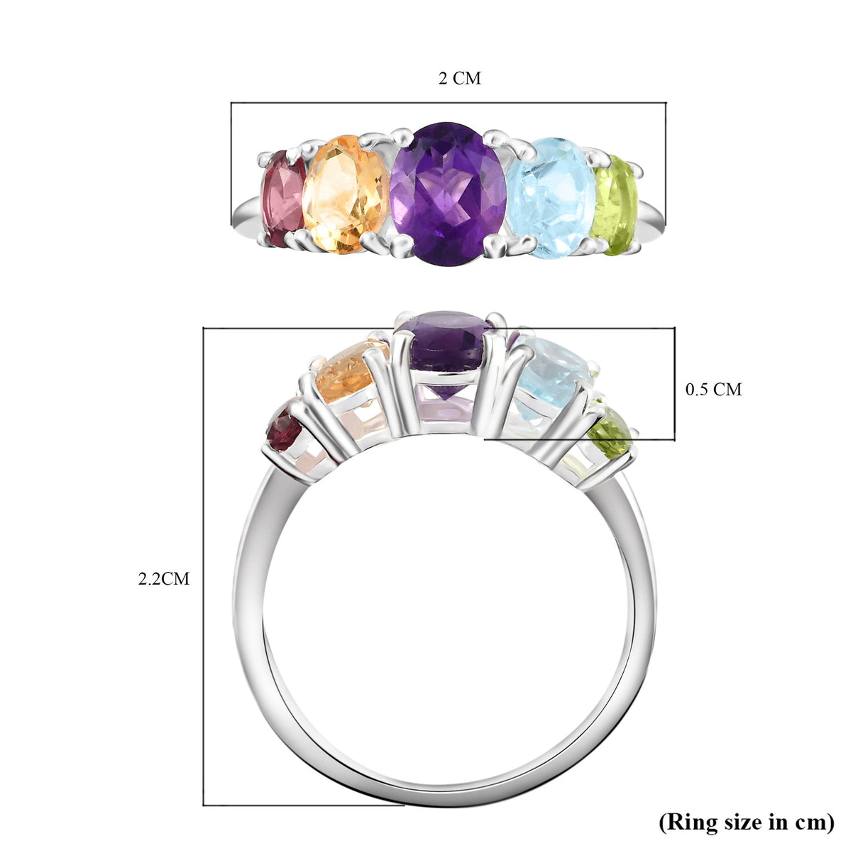 Skyblue Topaz &amp; Multi Gemstone 5 Stone Ring in Sterling Silver 2.22 Ct. 3793697 8