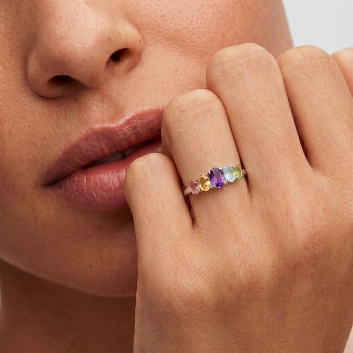 Skyblue Topaz &amp; Multi Gemstone 5 Stone Ring in Sterling Silver 2.22 Ct. V32748096 2