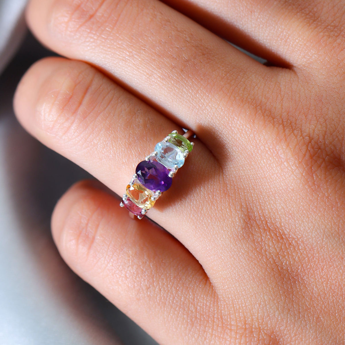 Skyblue Topaz &amp; Multi Gemstone 5 Stone Ring in Sterling Silver 2.22 Ct. V32606203 3