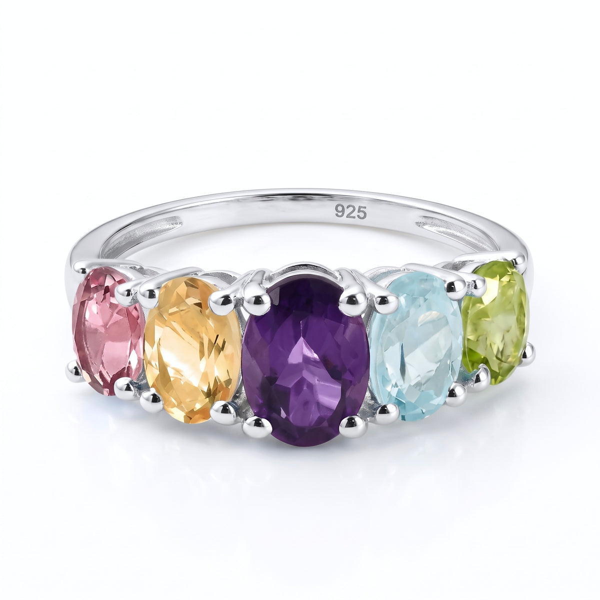 Skyblue Topaz &amp; Multi Gemstone 5 Stone Ring in Sterling Silver 2.22 Ct. V32729876 0