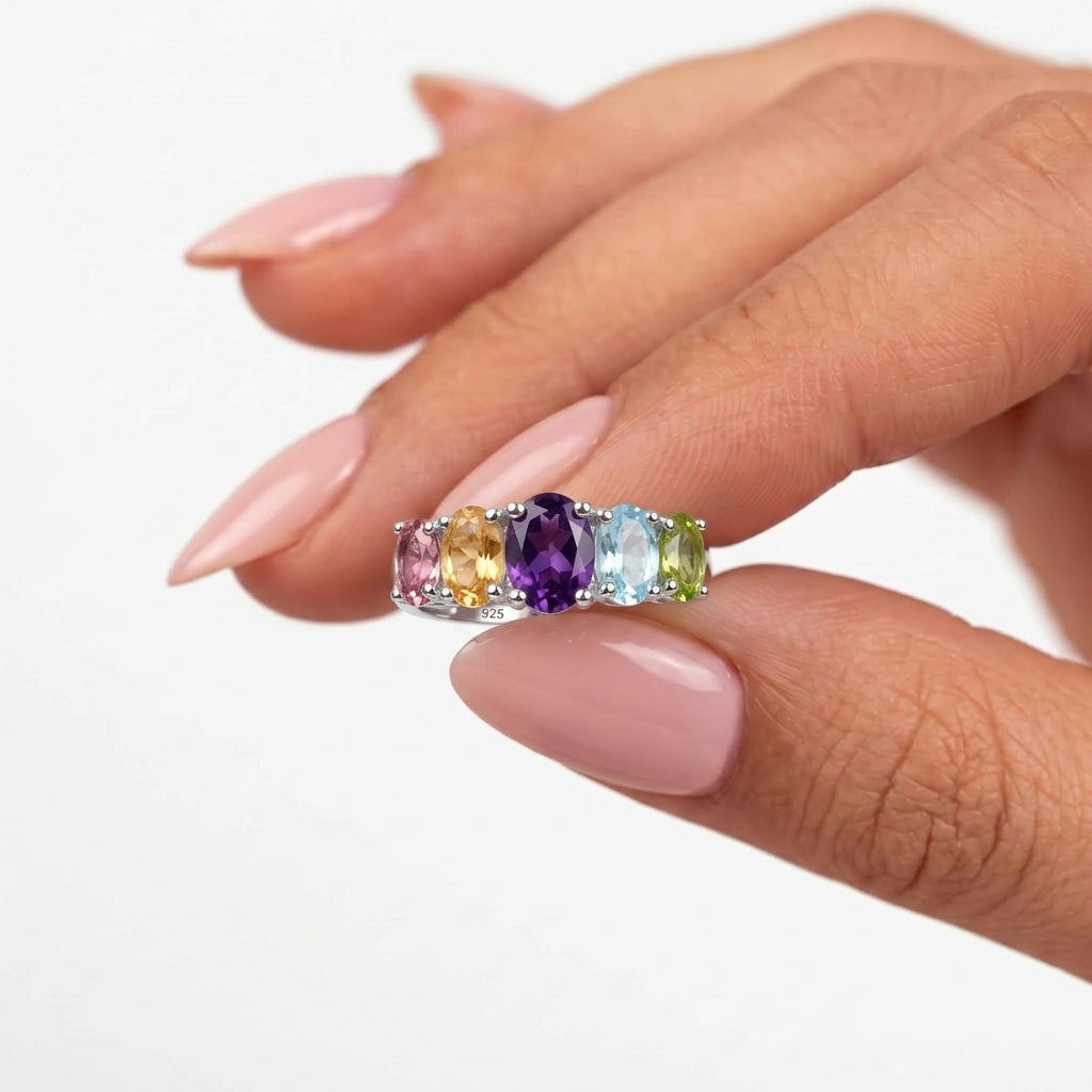 Skyblue Topaz &amp; Multi Gemstone 5 Stone Ring in Sterling Silver 2.22 Ct. V32729876 5