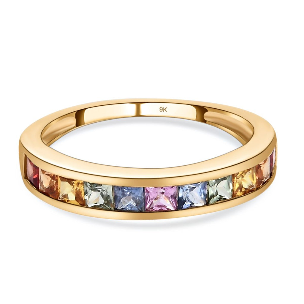 Royal Bali Collection - 9K Yellow Gold Multi Sapphire Half-Eternity Band Ring 1.20 Ct._3797916