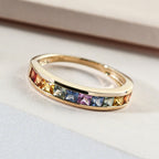 Royal Bali Collection - 9K Yellow Gold Multi Sapphire Half-Eternity Band Ring 1.20 Ct._3797916_1