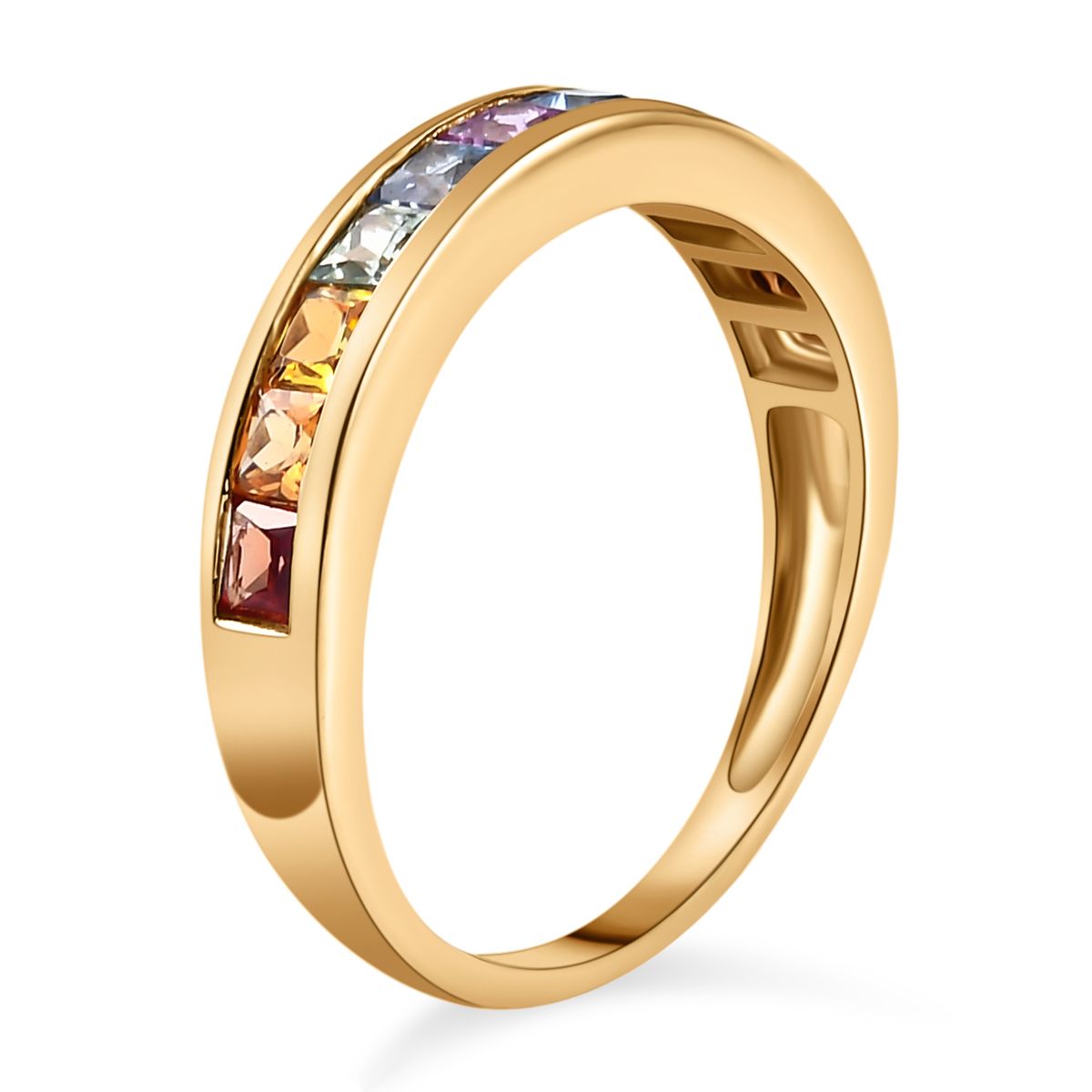 9K Yellow Gold AA Rainbow Sapphire Half Eternity Wedding Band Ring 3797916 4