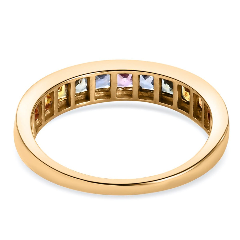 Royal Bali Collection - 9K Yellow Gold Multi Sapphire Half-Eternity Band Ring 1.20 Ct._3797916_4
