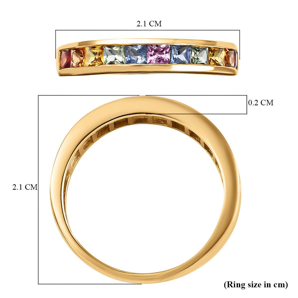 Royal Bali Collection - 9K Yellow Gold Multi Sapphire Half-Eternity Band Ring 1.20 Ct._3797916_5