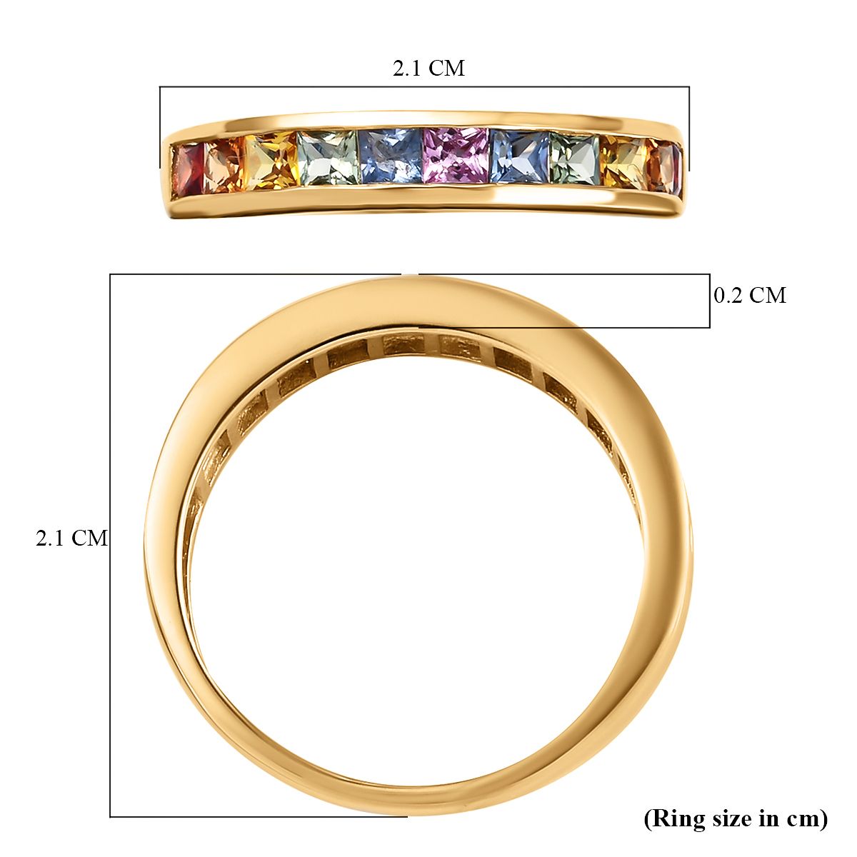 9K Yellow Gold AA Rainbow Sapphire Half Eternity Wedding Band Ring 3797916 6
