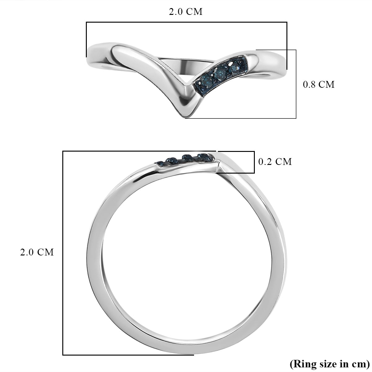 Blue Diamond Wishbone Wedding Band Ring in Platinum Plated Sterling Silver V32699542 6