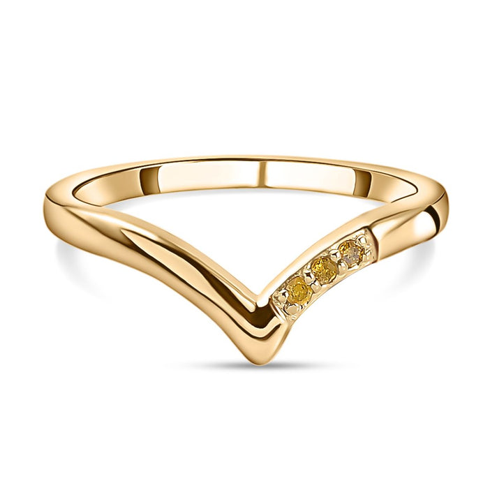 Yellow Diamond Wishbone Wedding Band Ring in 14K Gold Plated Sterling Silver 3798848 1
