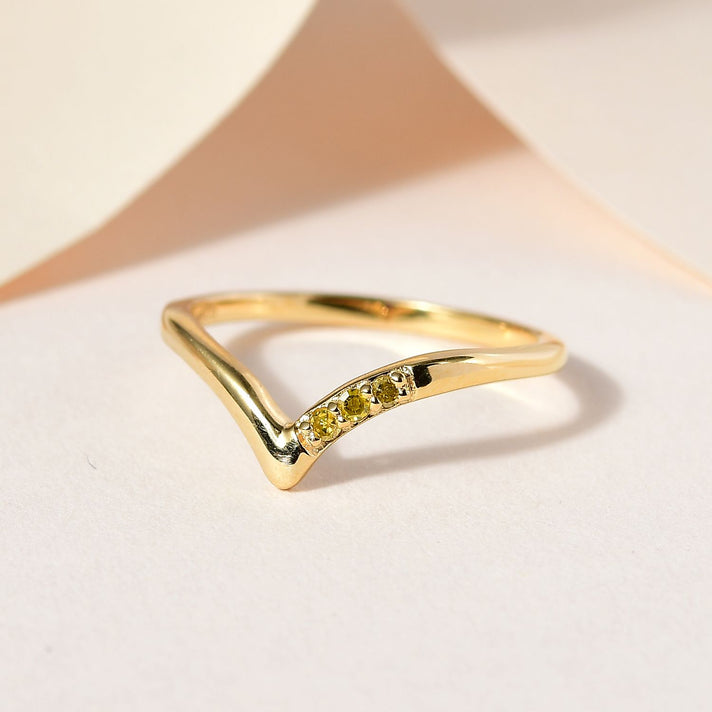 Yellow Diamond Wishbone Wedding Band Ring in 14K Gold Plated Sterling Silver 3798848 2